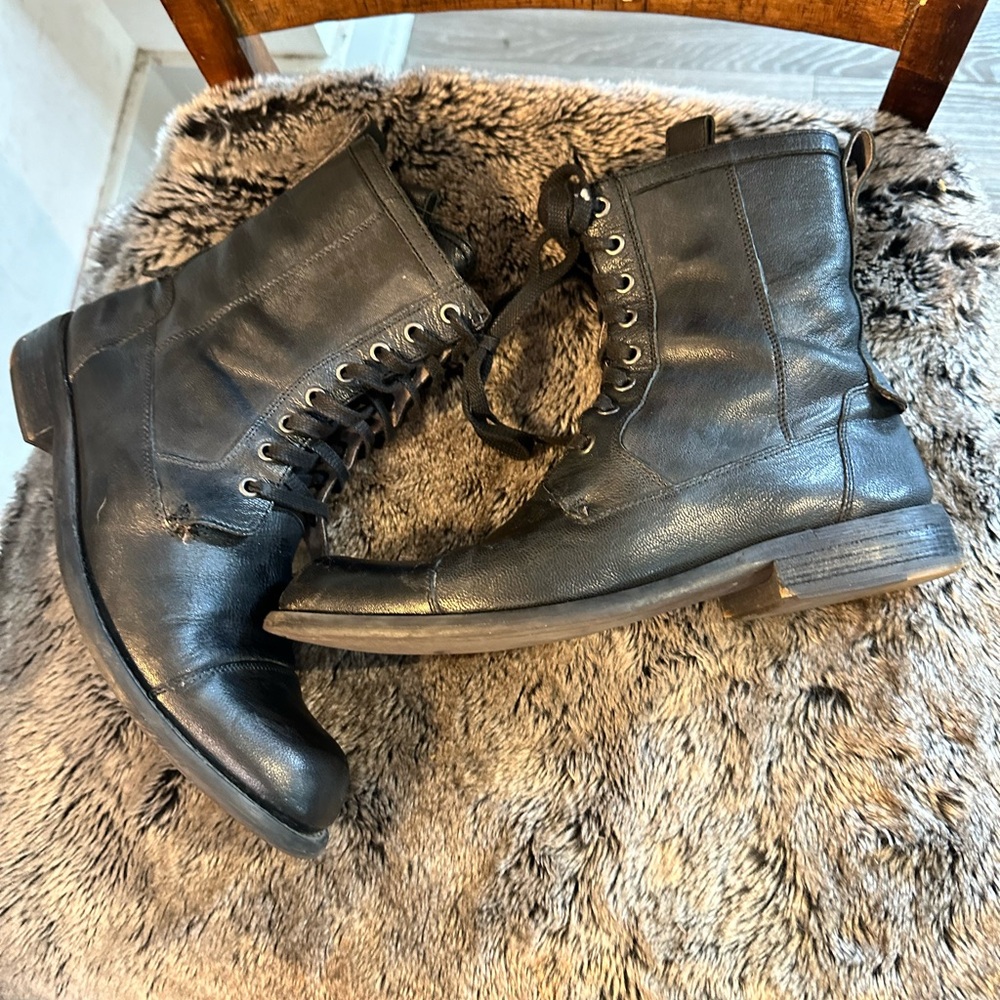 John Varvatos Fleetwood Black Leather Lace Up Combat Boots, Size 10 - Picture 2 of 12